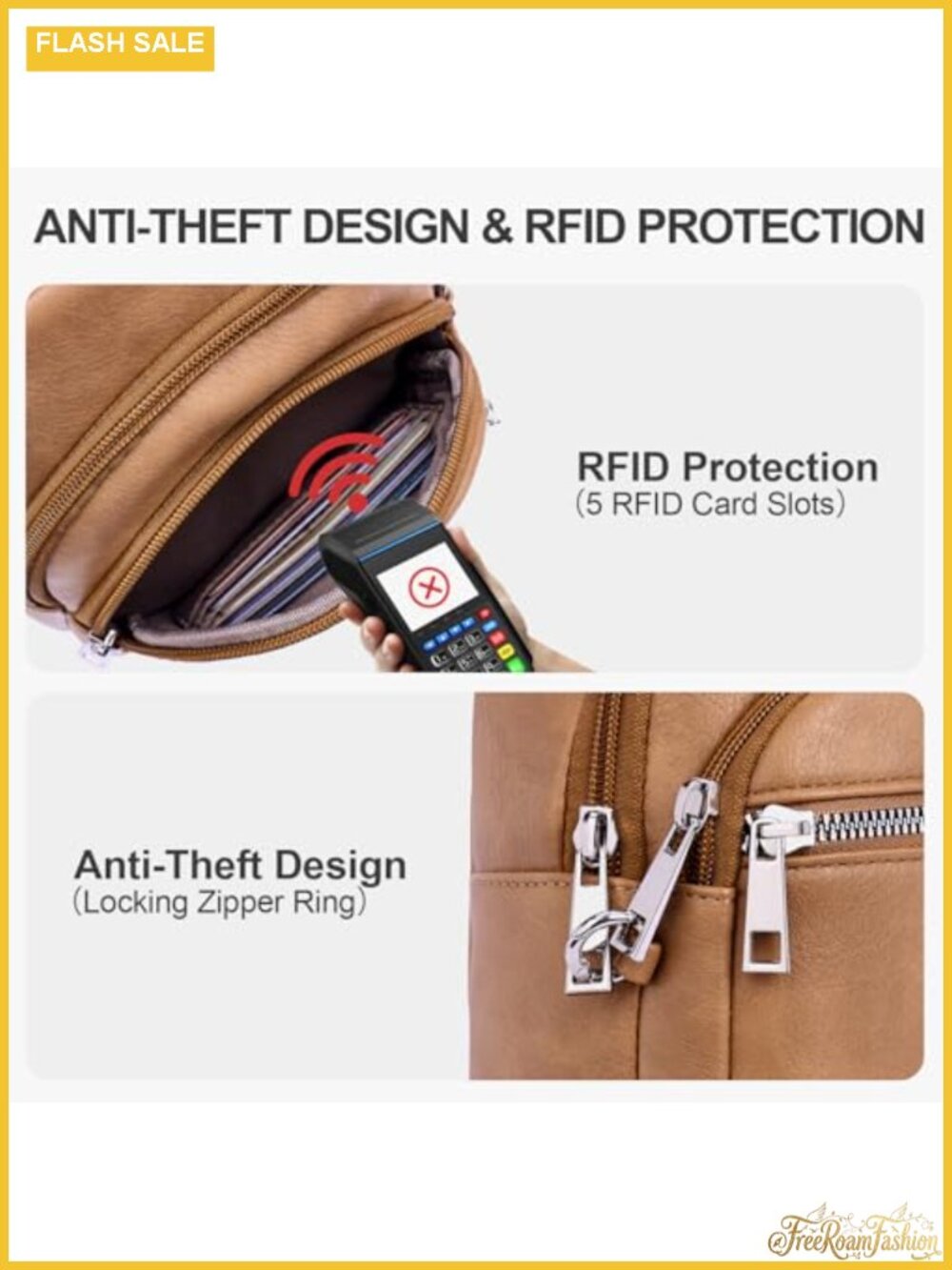 Anti Theft Crossbody Sling Bag Faux Leather RFID Chest Fanny Pack - Picture 2 of 5
